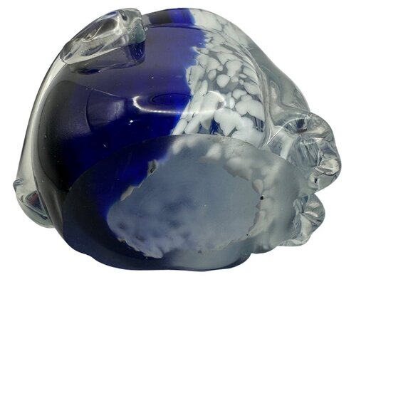 Handcrafted Blue & White Glass Cat Figurine With Red Bow & Hat - Picture 5 of 5